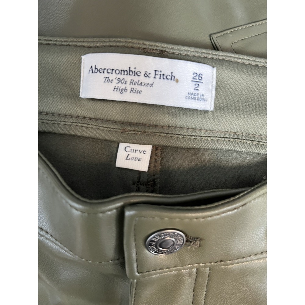 Abercrombie & Fitch Sz 2/26 Pants Olive Green Cargo Faux Leather 90s Relaxed - Picture 5 of 12